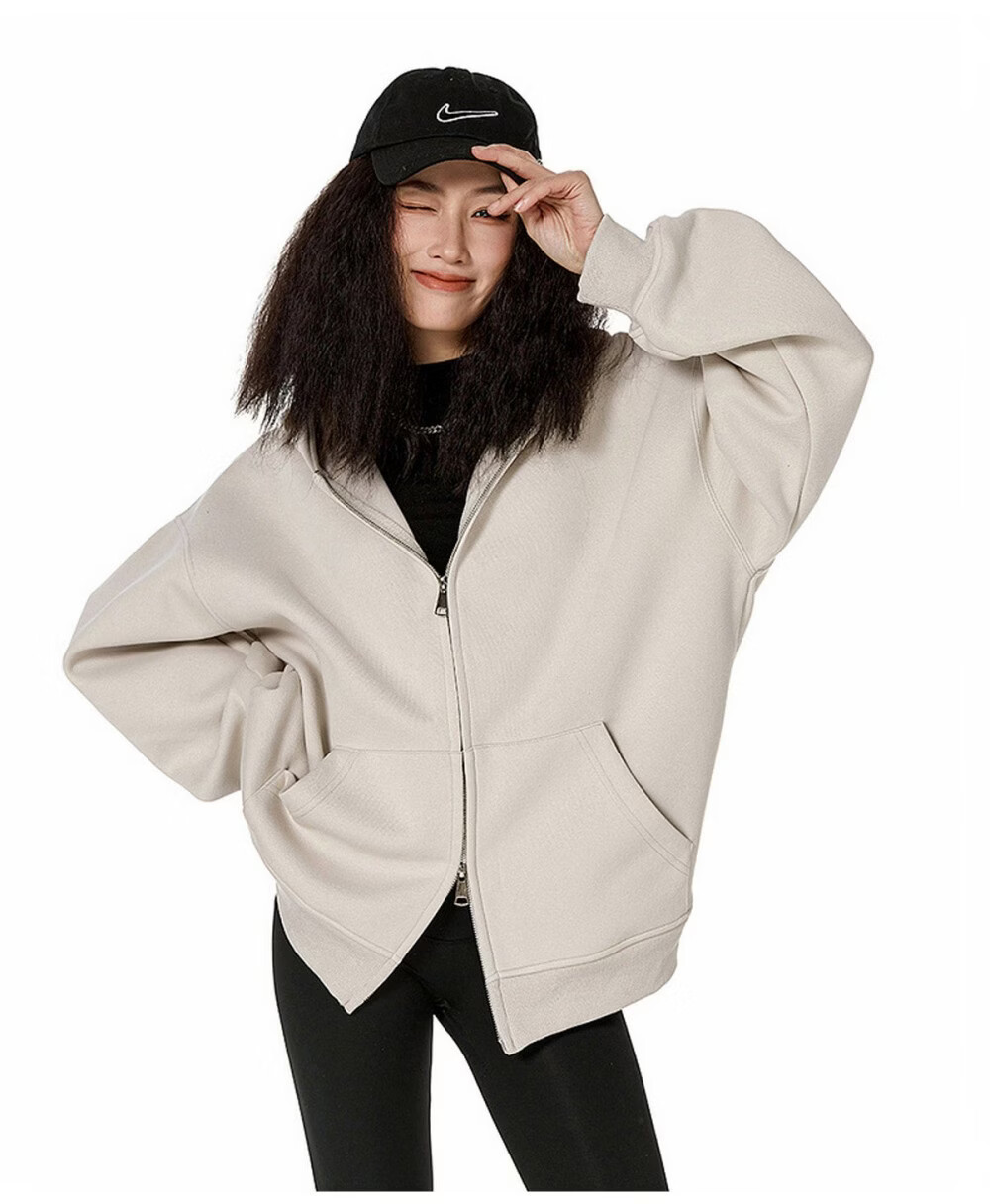 ICH MODE Women's American Style Hoodie Jacket 2026 Spring Autumn New Loose Fit Zip-up Lazy Long Sleeve Top Black S 38