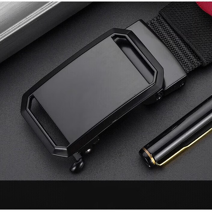 HOCR Men's Canvas Woven Casual Belt Automatic Buckle Student Military Training Nylon Jeans Belt