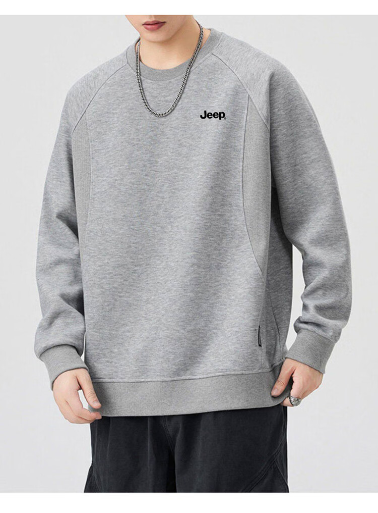 JEEP Men's Spring Autumn Crew Neck Long Sleeve Sweatshirt Casual Trendy Versatile Men's Clothing Heather Gray XL 10