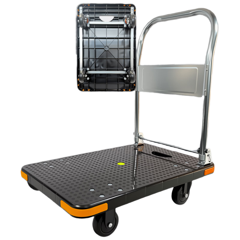 BYB Folding Small Cart Flatbed Four-Corner Anti-Collision Hand Truck 600kg 73x48cm FZ-20 Black