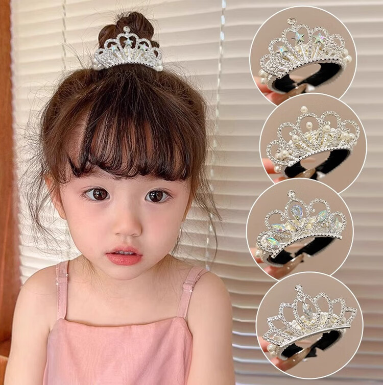 LiQing Children's Crown Hair Clip [Lotus] Princess Girl Pearl Bun Maker Ponytail Holder Hair Accessory 5