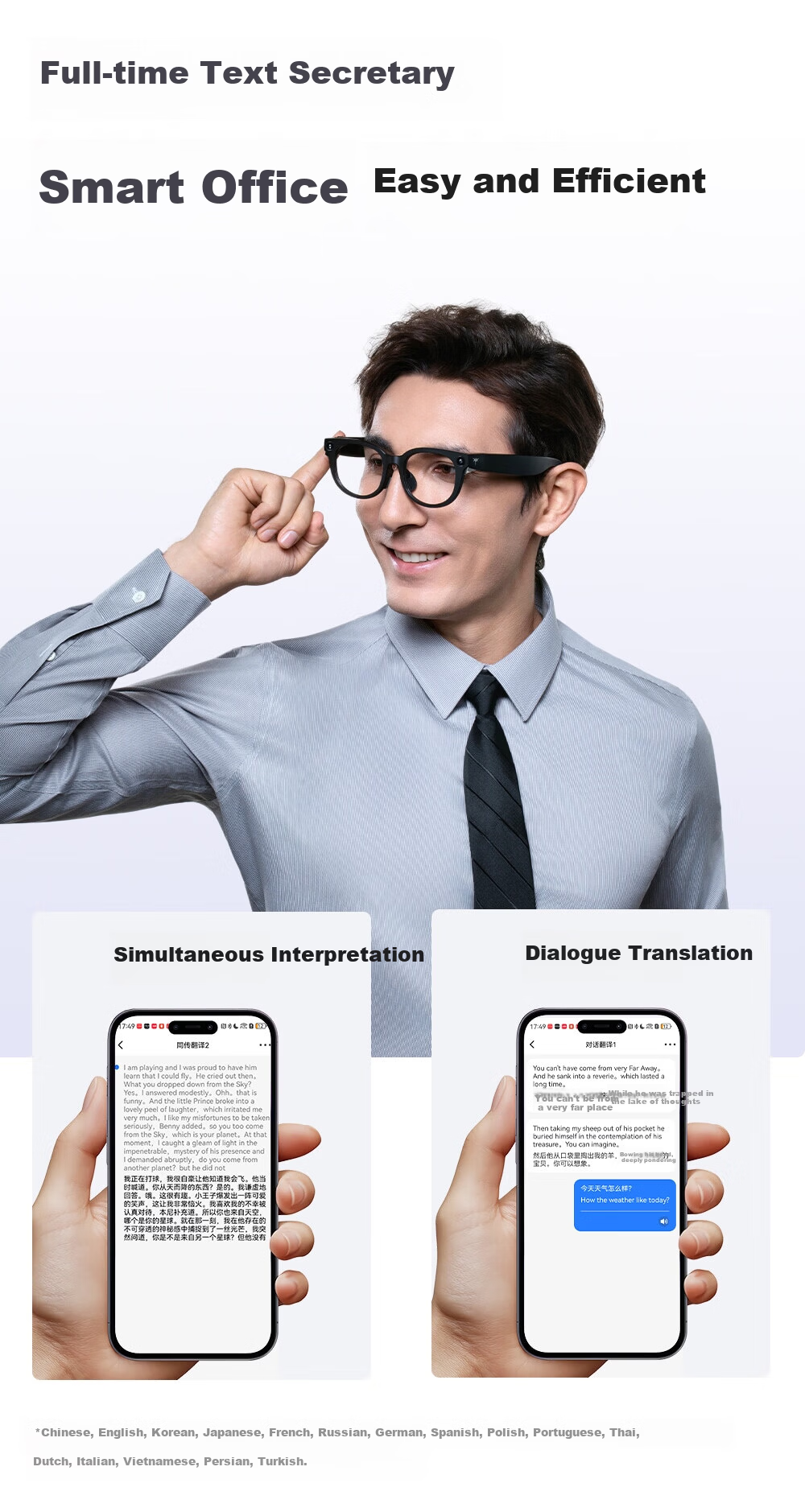 KTC AI Translation Smart Glasses Real-time Conversation Simultaneous Translator Xiaomi Alternative Portable Travel Meeting Assistant Bluetooth Recording Audio Glasses KTC-G1 22