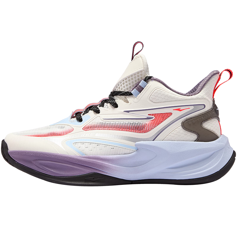 ERKE Kids Unisex Breathable Mesh Cushioning Sneakers Children's Lace-up Durable Basketball Shoes Microcrystalline White/Fluorescent Bright Red Size 34