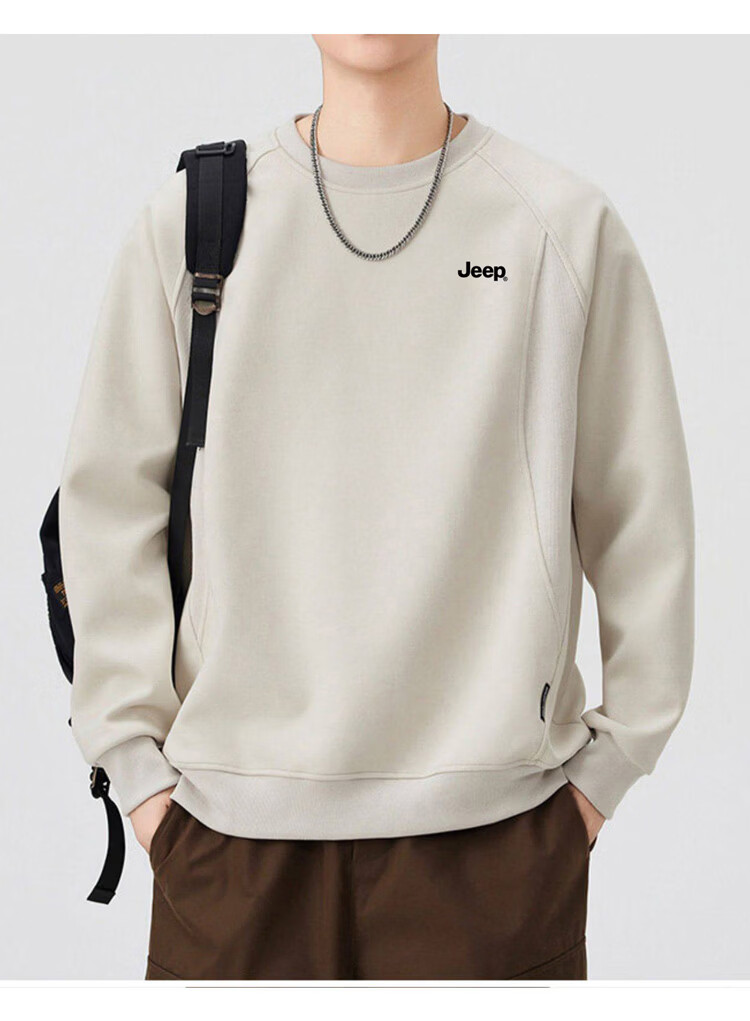 JEEP Men's Spring Autumn Crew Neck Long Sleeve Sweatshirt Casual Trendy Versatile Men's Clothing Heather Gray XL 12