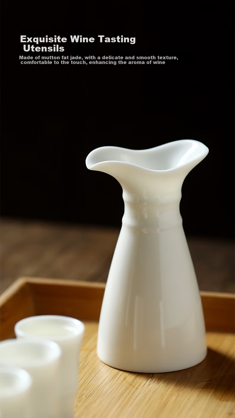 SUSHI CERAMICS Mutton Fat Jade Porcelain Liquor Set Decanter White Wine Cups 2 Pots 6 Cups Huachu Jade Porcelain Gold-Trimmed Housewarming Gift 4