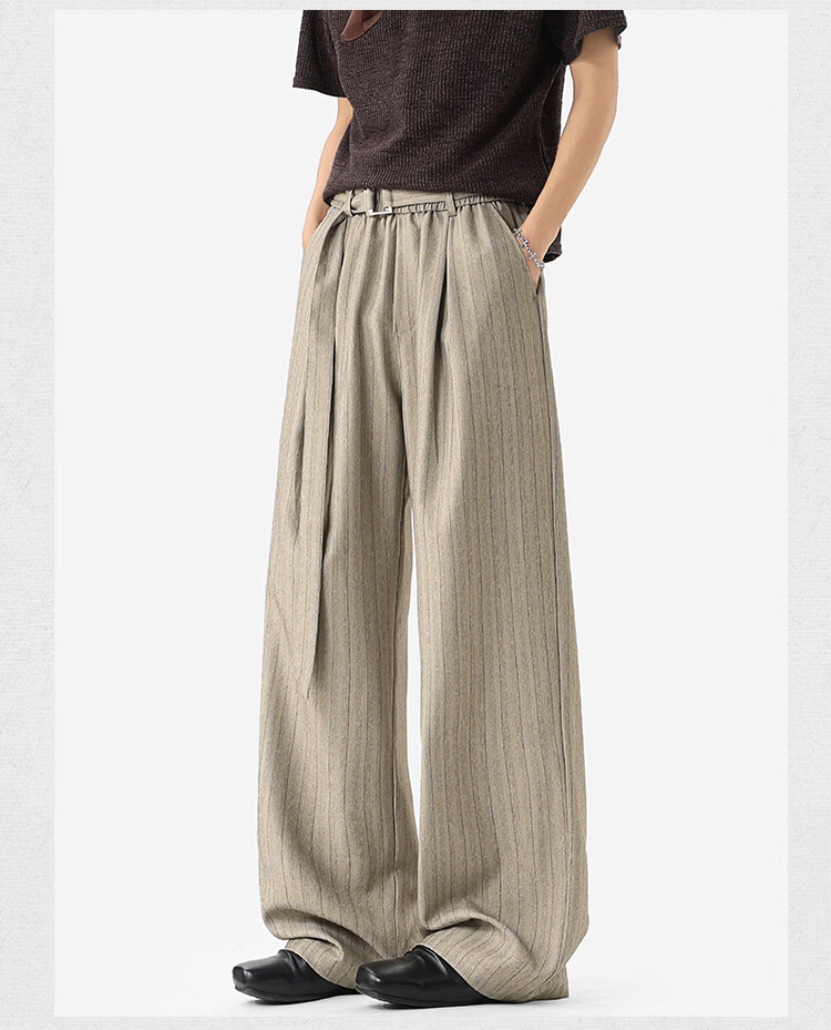 Dingfengbaoluo Men's Summer Loose Fit Striped Suit Pants Linen Texture Casual Trousers JUC32 Dark Gray 2XL 15