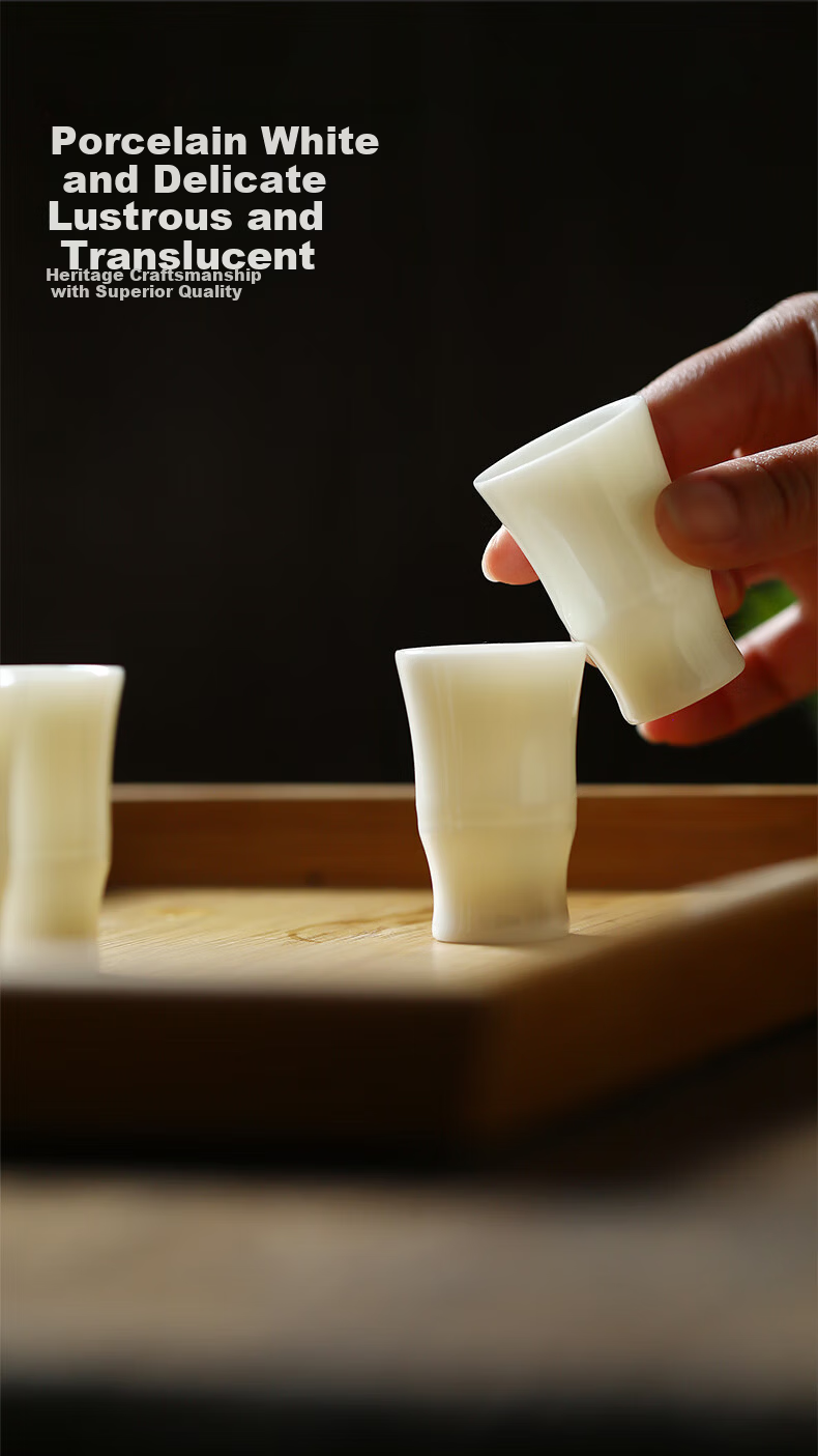 SUSHI CERAMICS Mutton Fat Jade Porcelain Liquor Set Decanter White Wine Cups 2 Pots 6 Cups Huachu Jade Porcelain Gold-Trimmed Housewarming Gift 3