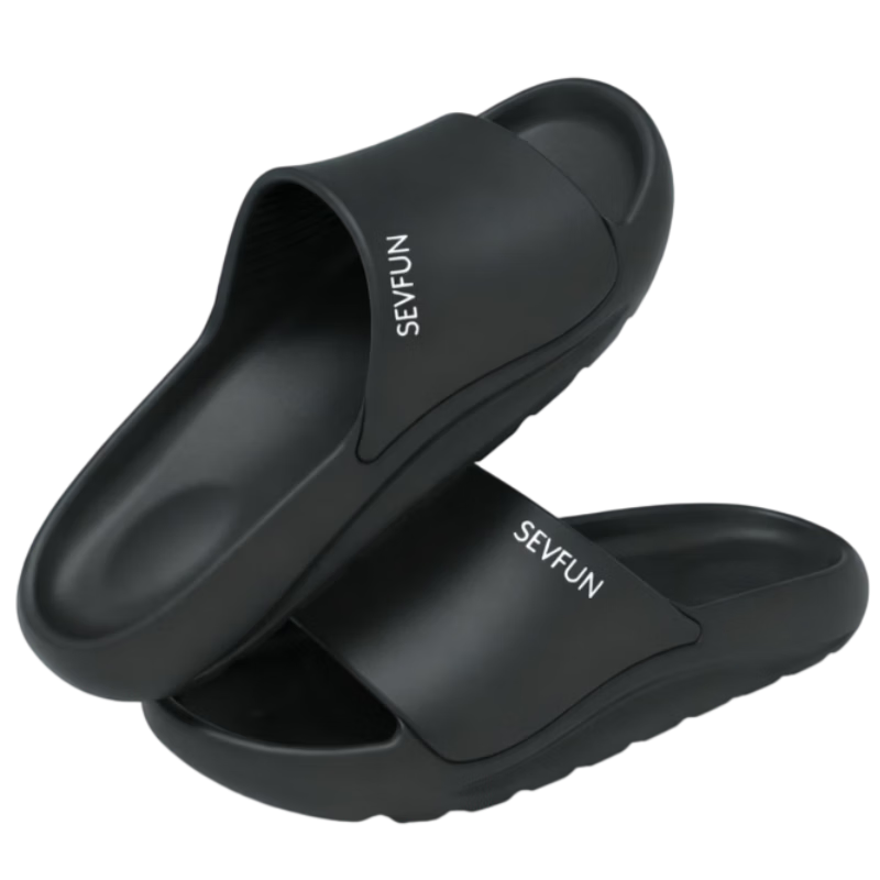 Qise Fang Men's Slippers Soft Sole Large Size Four Seasons Home Bathroom Non-Slip Outdoor Thick Sole Women's Sandals Black 44-45