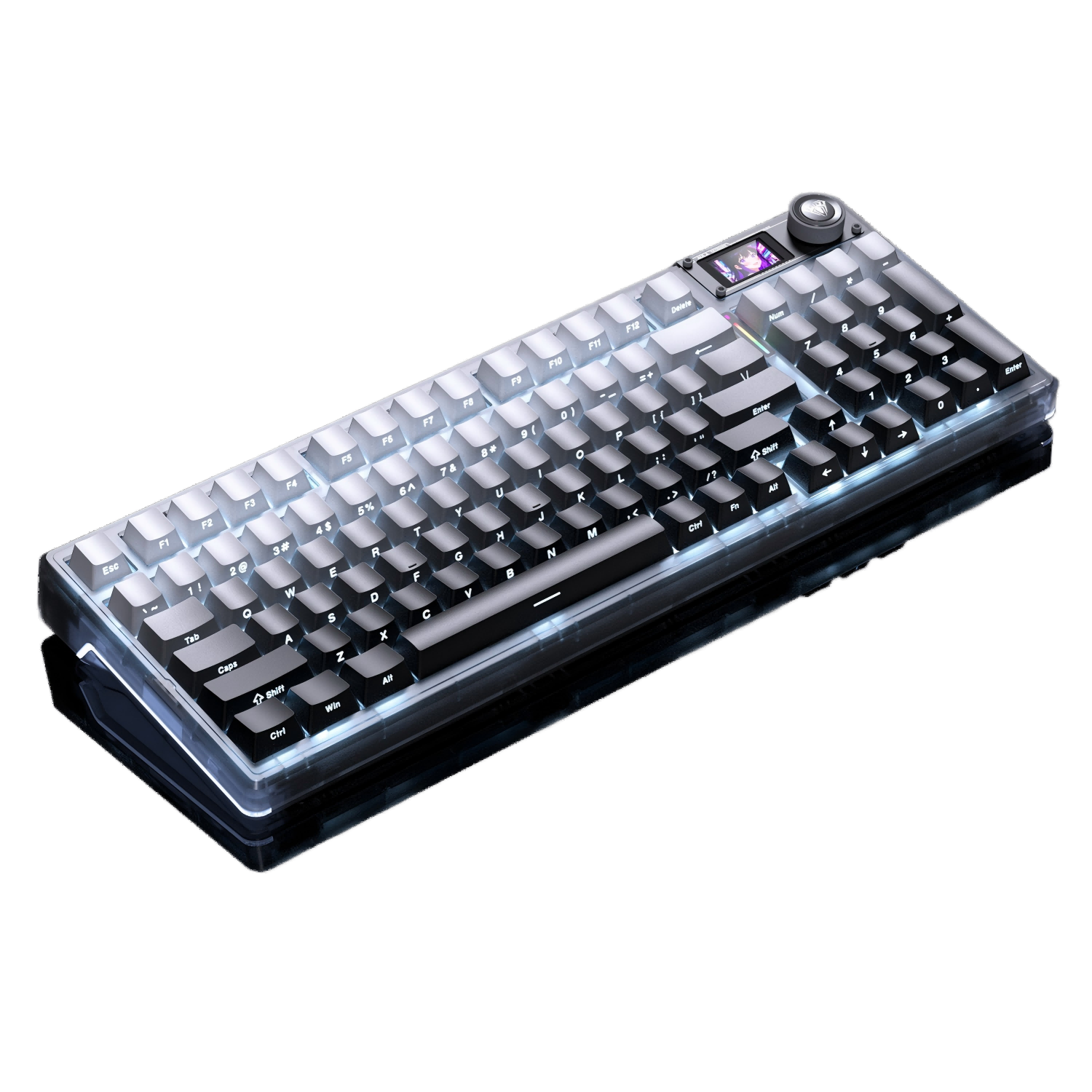 AULA F98ProV3 Custom Transparent Mechanical Keyboard 95-Key Hot-Swappable RGB Tri-Mode Wireless Wired Bluetooth Gasket Structure Gaming Keyboard Micro Dust Gray Seiya Switch
