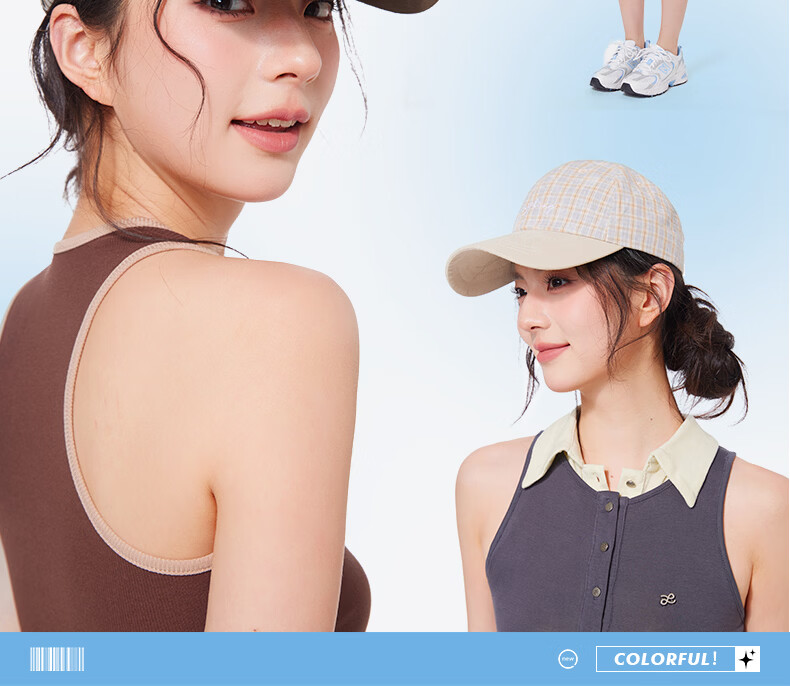 CACUSS Women's Duckbill Cap Spring Summer New Pure Cotton Soft Top Baseball Cap Small Face Plaid Sun Hat Light Blue 7