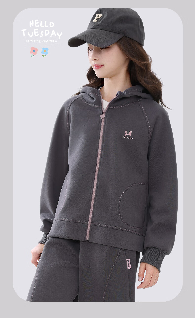 Disney Girls Casual Set Spring Autumn New Children's Hooded Sportswear Youth Sweatshirt and Sweatpants FT001 Heather Gray 150 6