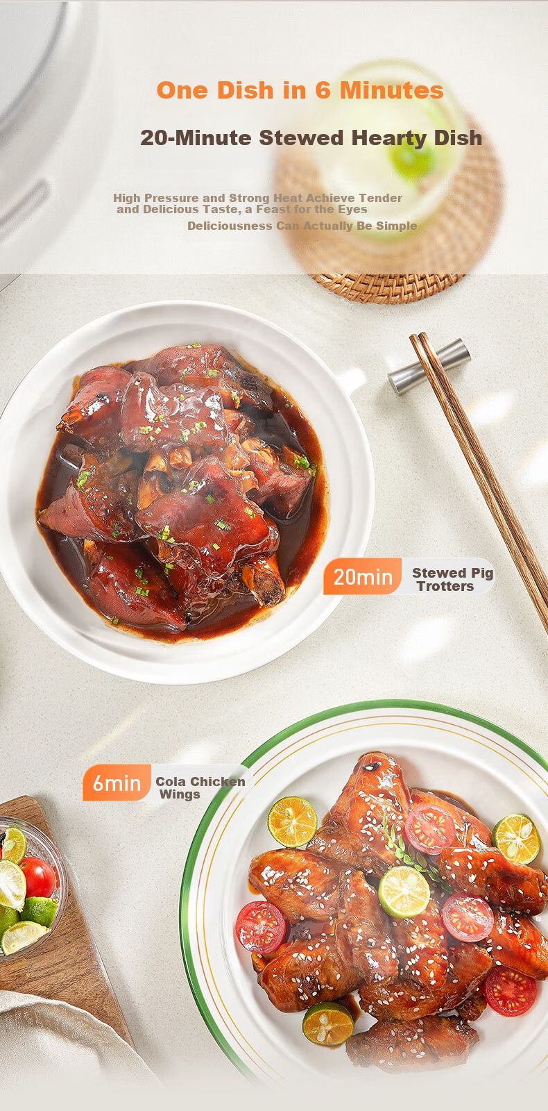 Midea 5L Electric Pressure Cooker Low-Fat Rich Flavor High-Pressure Pot 2200W Fast Tender High-Pressure Quick Cook 0 Fluorine Double Inner Pot Special Lid Opening Cooking 24H Reservation MY-S8 [ZMD Pe 8