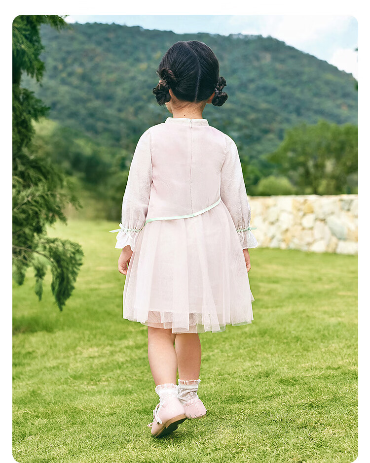 Balabala [balaOne] Girls' Mesh Dress Children's Clothing 2026 New Spring New Chinese Style Qipao 12
