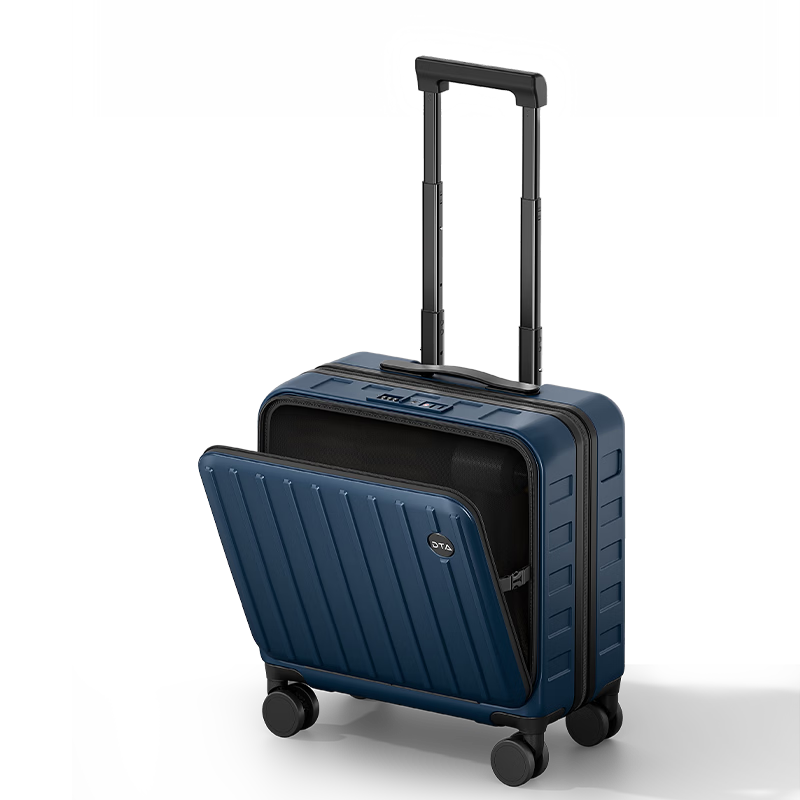 DTA Carry-On Luggage Unisex Small Front-Opening Trolley Suitcase with Password Lock Business Travel Deep Sea Blue 18 Inch