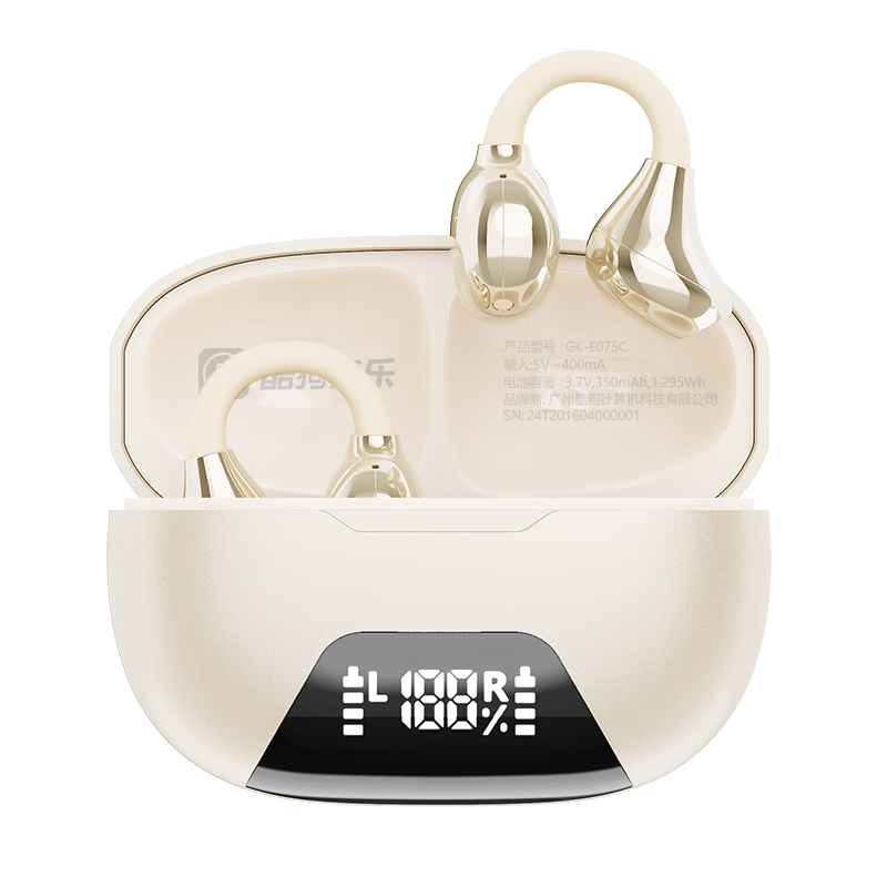 KUGOU ET300 Bluetooth 6.0 Clip-On Bone Conduction Earphones Open-Ear Wireless Sports Running Music Gaming Noise-Cancelling Long Battery Life