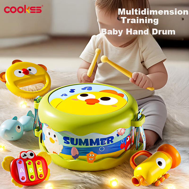 COOKSS Baby Hand Drum 0-1 Year Old 3-6+ Months Children's Percussion Instrument Infant Tambourine Rattle Toy