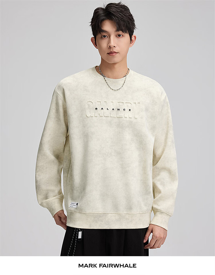 MARK FAIRWHALE Tie-Dye Sweatshirt Men Spring Trendy Brand Crewneck Heavyweight Long Sleeve T-Shirt Base Layer Rock Gray 3XL 19