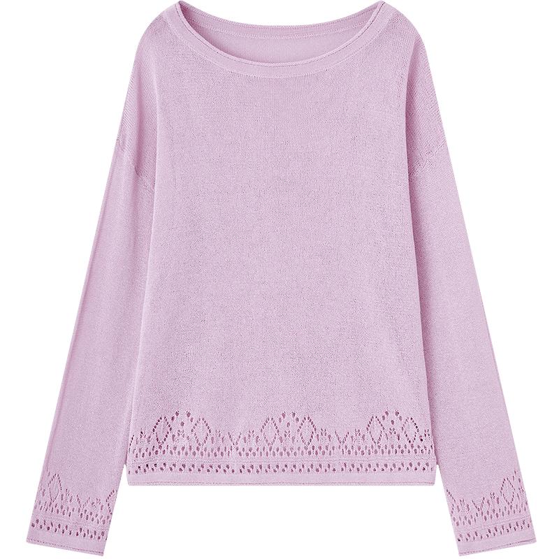 Demana [with Tencel] Spring Cloud Oxygen Cotton Crew Neck Jacquard Hollow Lace Loose Slim Knit Sweater for Women Premium Feel