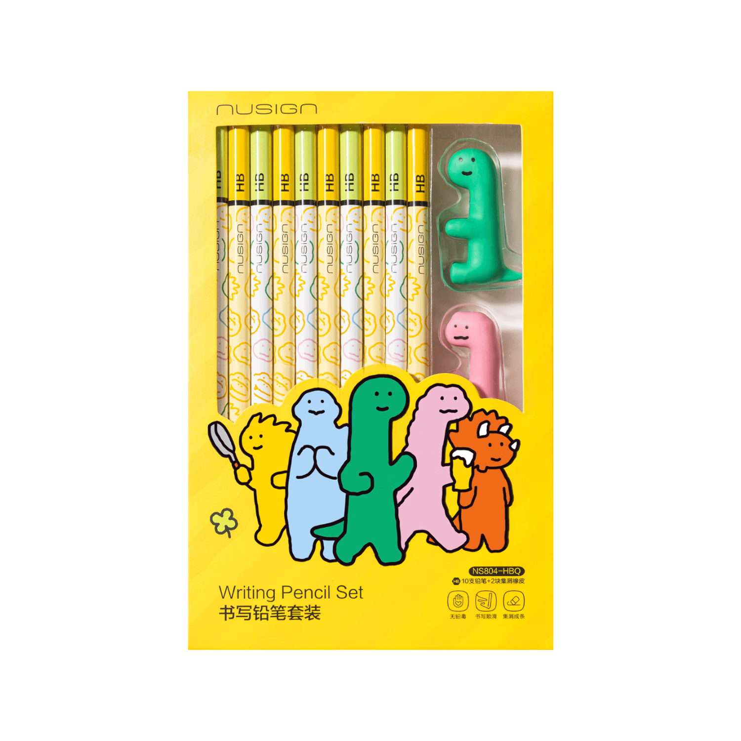 NUSIGN Qiaoguman Pencil Set Black Wood Pencils*10 + Shaped Erasers*2 Children's Day Gift NS804-HBQ High-End Brand by Deli
