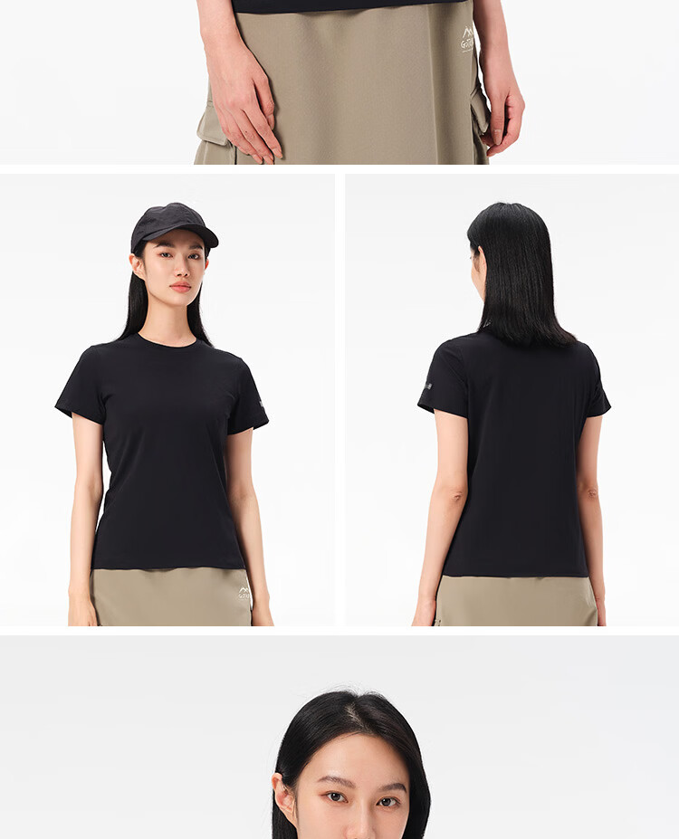 Pelliot Outdoor Quick-Dry T-Shirt Summer Short Sleeve Men Quick-Dry Breathable Antibacterial Crew Neck Half Sleeve 11421509 Black XL 28