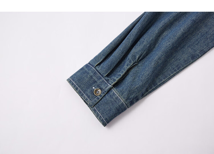Demana Zhenxiang 100% Cotton Spring Lapel Drawstring Drop Shoulder Pocket Loose Petite Women's Denim Shirt 12