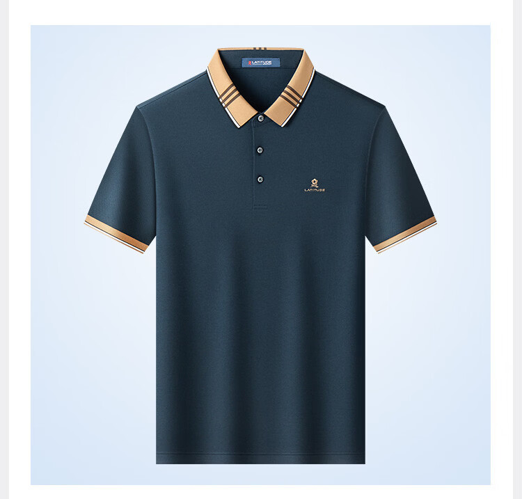 MONTAGUT Men's Short Sleeve Spring Autumn Business Polo Shirt with Mulberry Silk Color-Block Jacquard T-Shirt, Blue-Green, XL 10