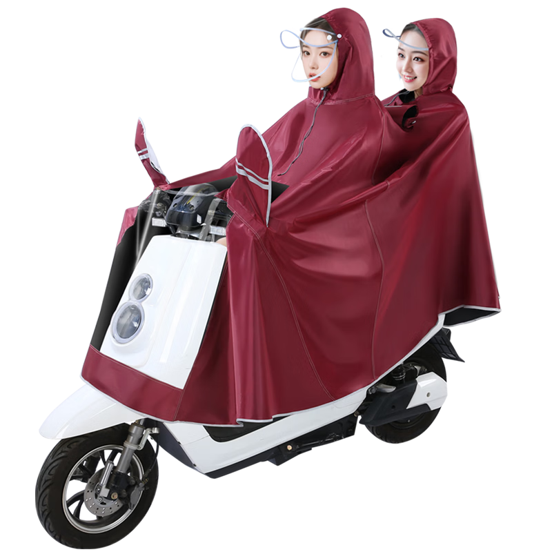 Sunra Electric Scooter Raincoat, Motorcycle Rain Poncho, Single Or Double Person, Extra Large And Thick, Oxford Cloth, Double Brim, Jujube Red, 5XL