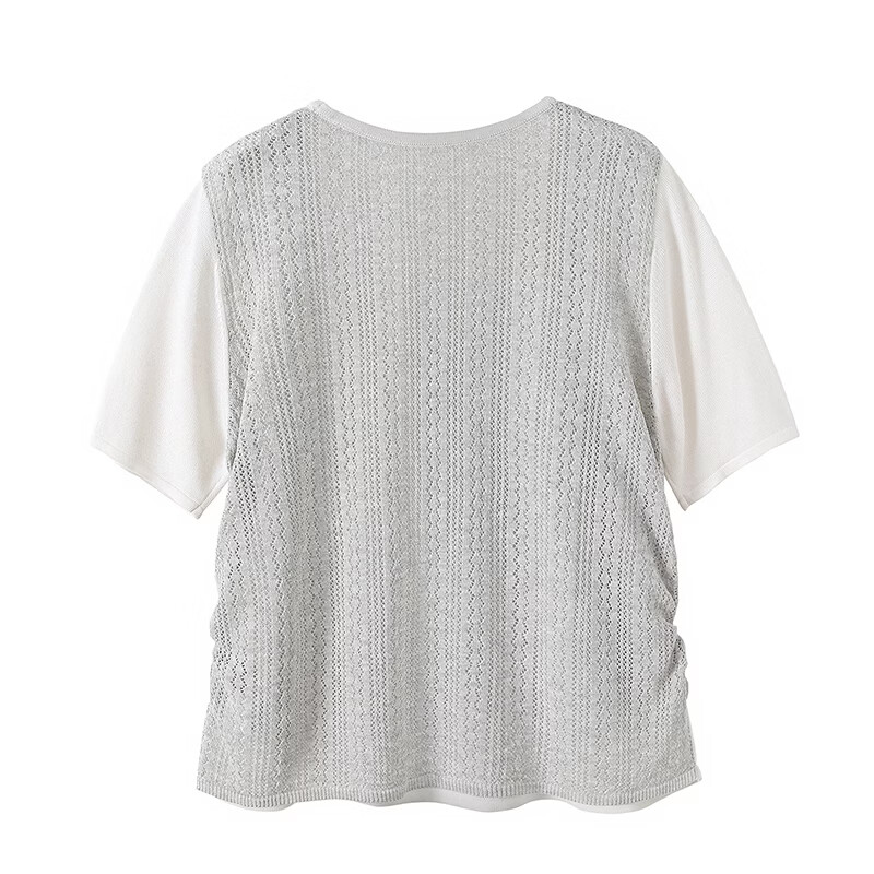 Ta Chi Lyocell Linen Short Sleeve T-Shirt Women 2026 Summer New Fashion Fake Two-Piece Knit Top