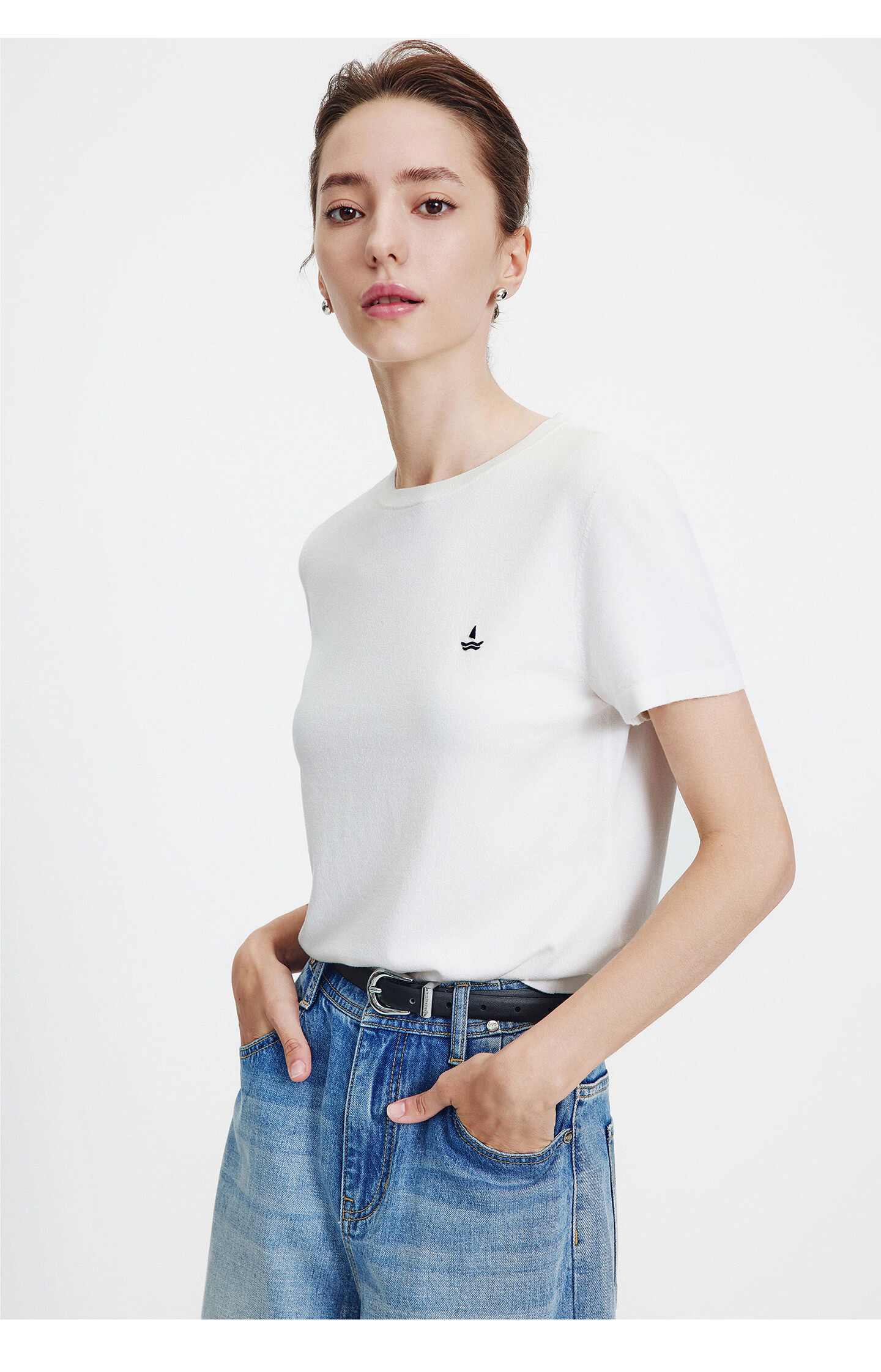Navigare Small Sailboat Basic Short Sleeve T-Shirt Women 2026 New Round Neck Solid Color Knit Top 2325506507 47