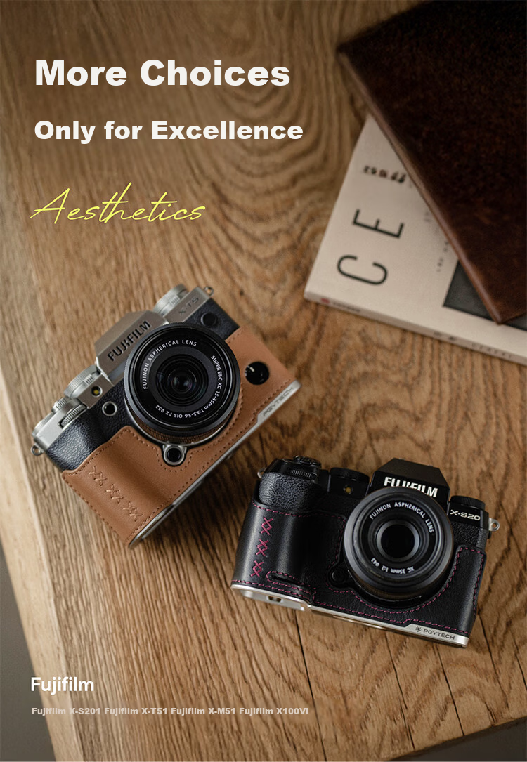 PGYTECH Fuji X100VI Camera Case Vintage Cowhide Leather Camera Bag Retro Artistic Mirrorless Leather Shell Genuine Leather Protective Case Metal Base Camera Inner Liner Protective Case Midnight Black 8
