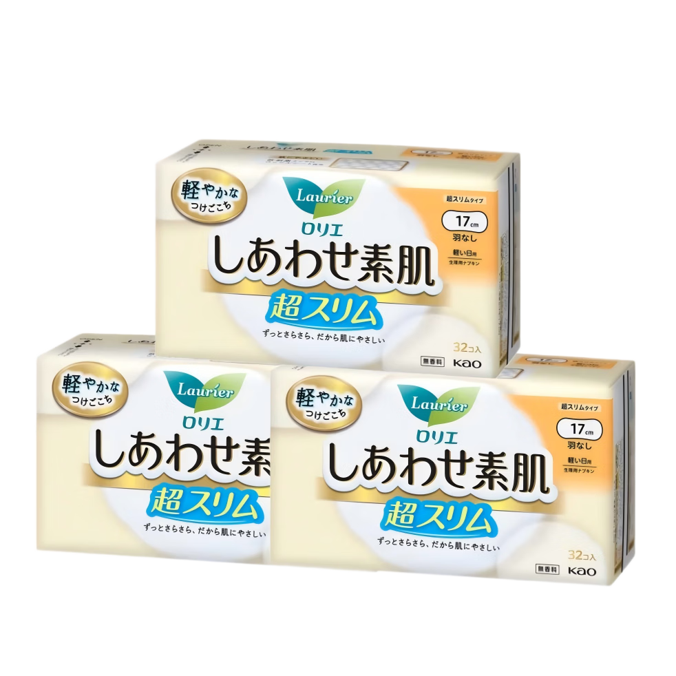 Laurier Kao Japan Imported Sanitary Napkins Day Use Breathable Thin Sensitive Skin F17cm*32pcs 3 Packs 96pcs