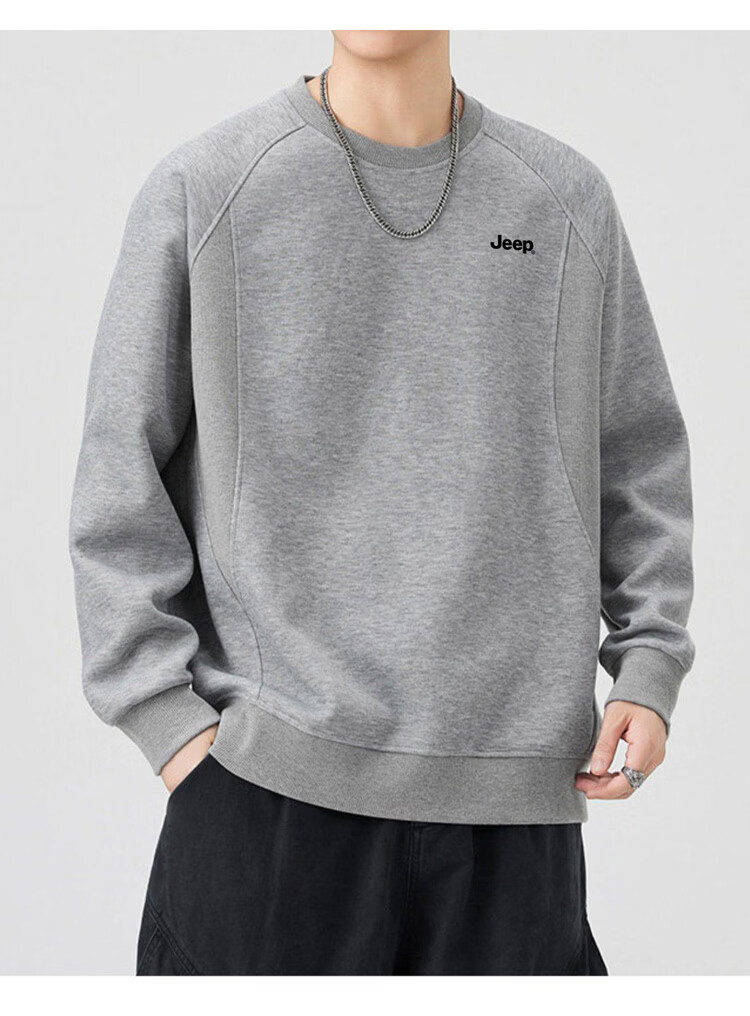 JEEP Men's Spring Autumn Crew Neck Long Sleeve Sweatshirt Casual Trendy Versatile Men's Clothing Heather Gray XL 11