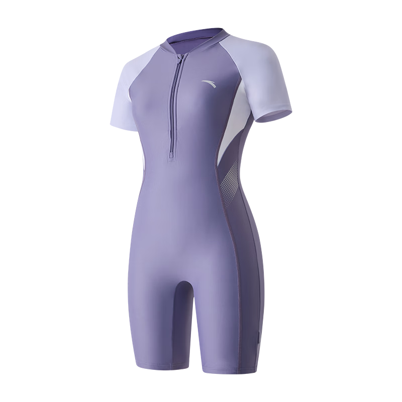 ANTA Women's Summer Conservative Chlorine-Resistant One-Piece Five-Point Swimsuit Professional Training Slimming Spa Swimwear Purple L