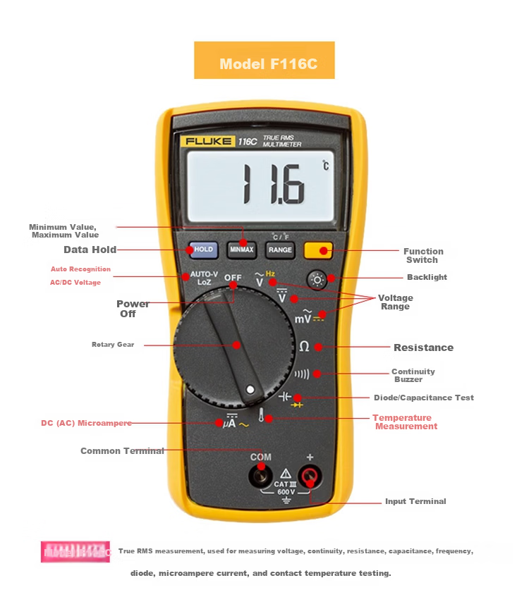 FLUKE 116C True RMS Digital Multimeter High Precision AC/DC Voltage Current Meter 2