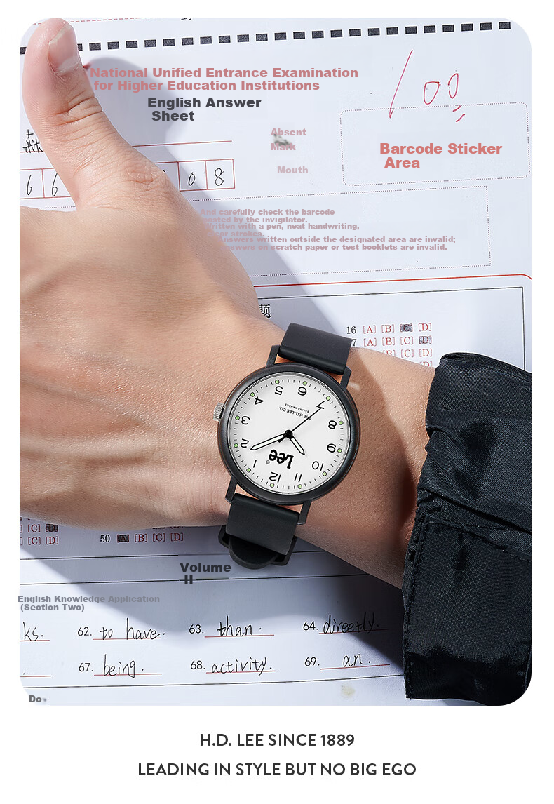 Lee Student Watch Calendar Youth Mechanical Exam Silent Pointer Unisex U553 Beige 19