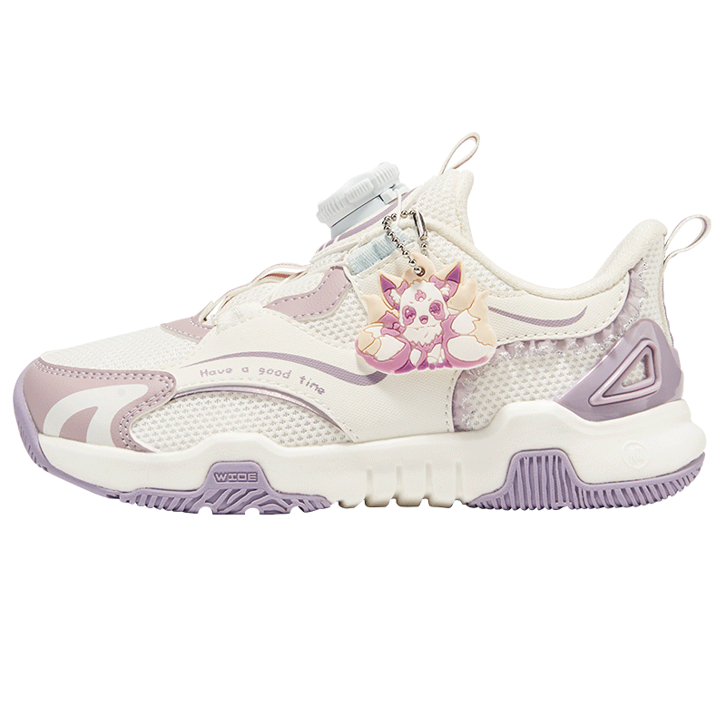 XTEP Wide Nut Shoes Cartoon Pendant Girls Toddler Toggle Running Shoes Sail White/Retro Pink/Wind Chime Purple Size 31