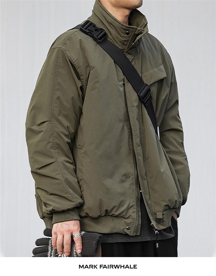 MARK FAIRWHALE Men's Spring and Autumn Stand Collar Workwear Jacket Casual Outdoor Men's Black 3XL 4