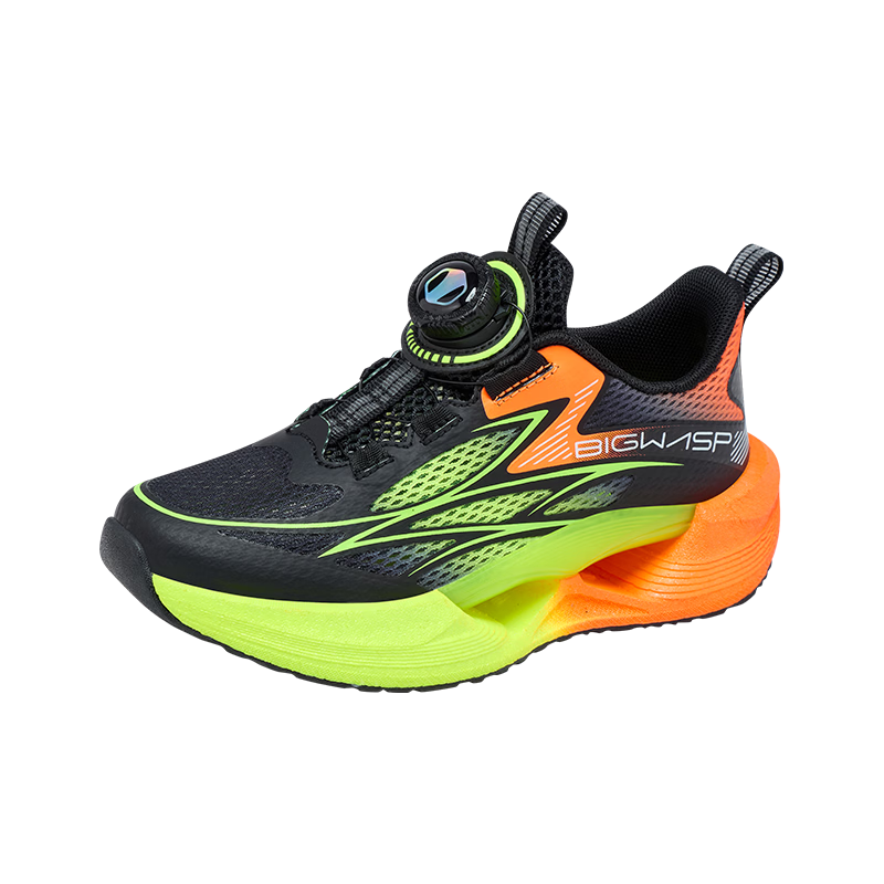 BIG WASP Boys' Sports Shoes Summer Breathable Kids Running Shoes D112621508 Black Orange Yellow (Single Mesh) Size 33