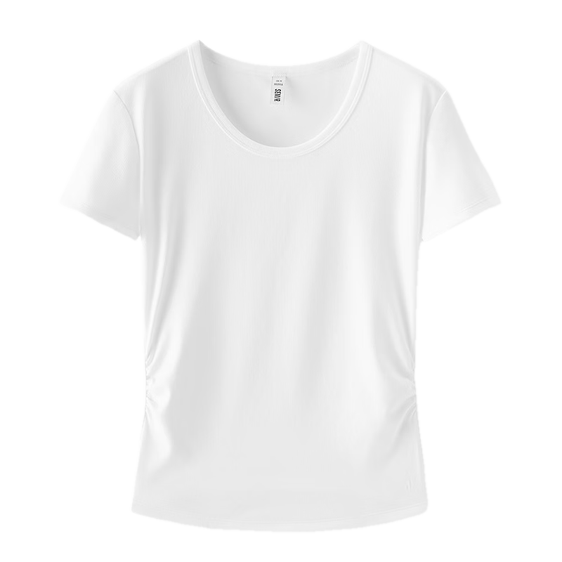 Semir Short-Sleeve T-Shirt for Women, Cropped Slim-Fit Round Neck Undershirt, Summer Cool Waist-Cinching V-Neck Top, Hot Girl Style 109326100003