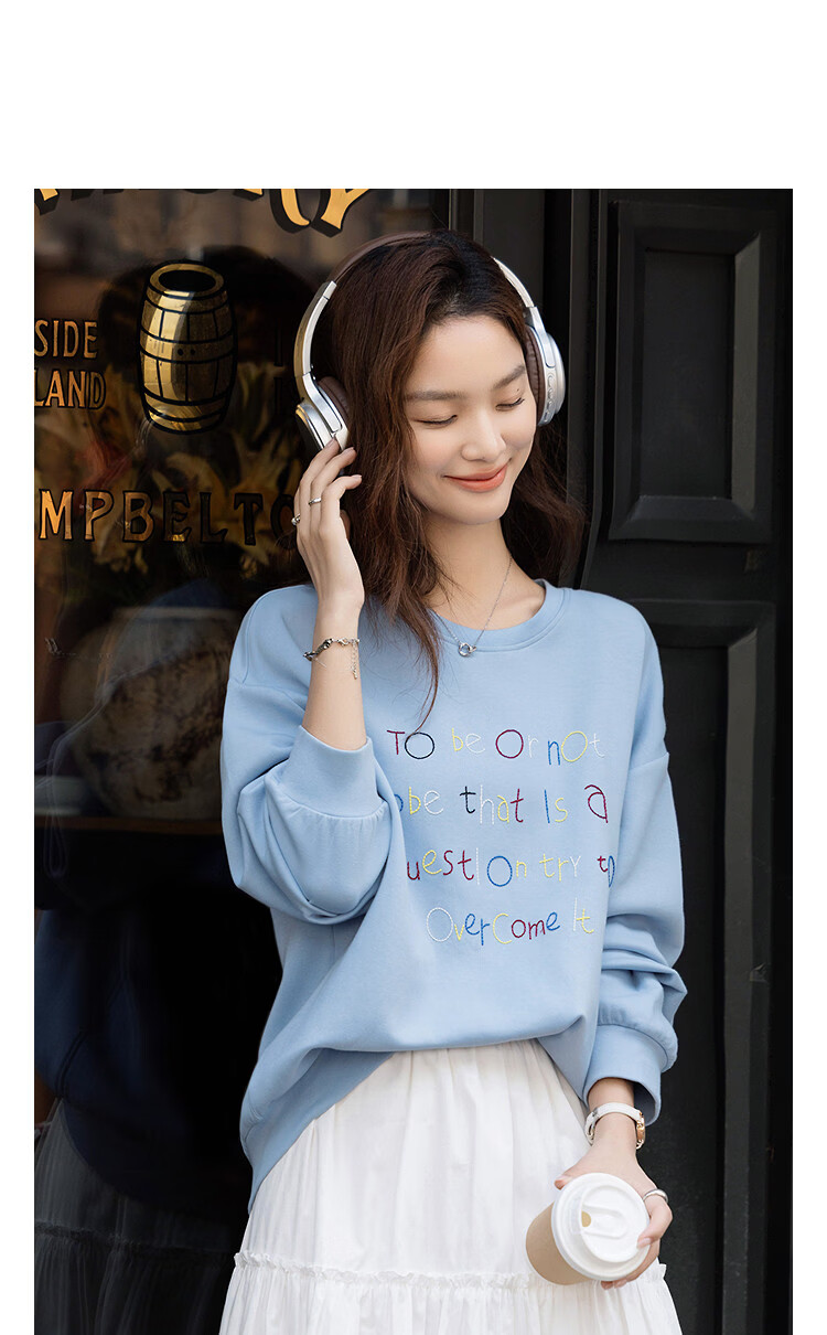 Demana Soft Air Layer Spring Commuter 3D Colorful Embroidered Thread Crewneck Drop Shoulder Loose Petite Women's Sweatshirt 13