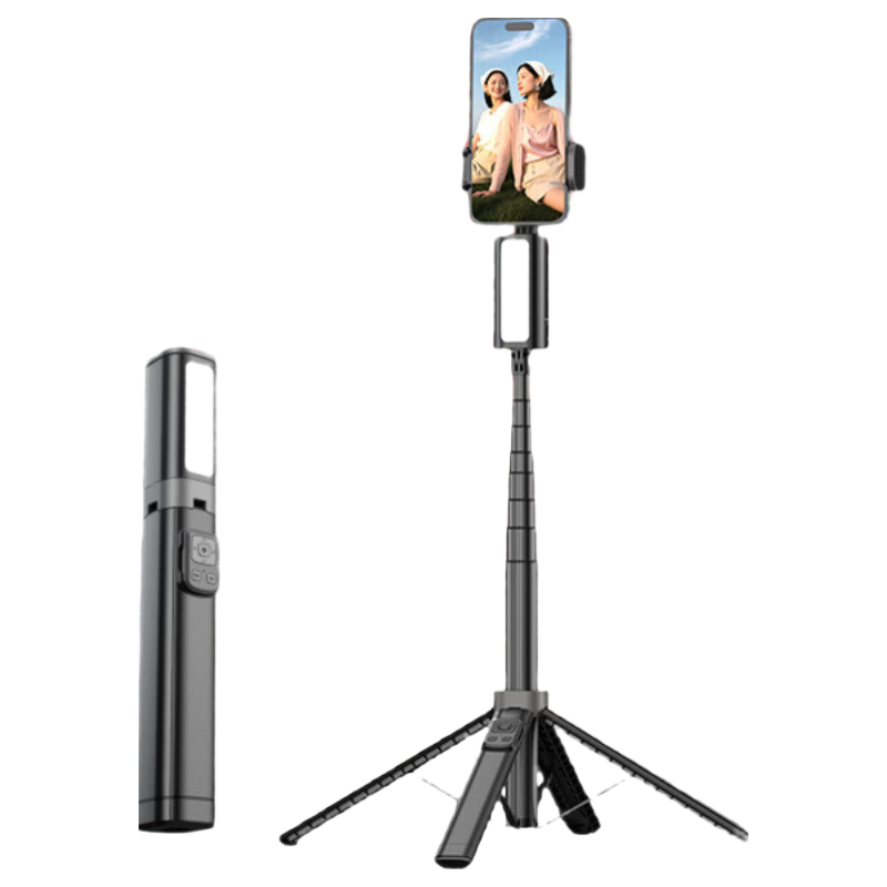 FUNSNAP Selfie Stick with Beauty Light, Handheld Telescopic Tripod for Mobile Phones, 360° Rotatable Multi-Functional Portable Floor Stand for Travel Live Streaming Outdoor Use