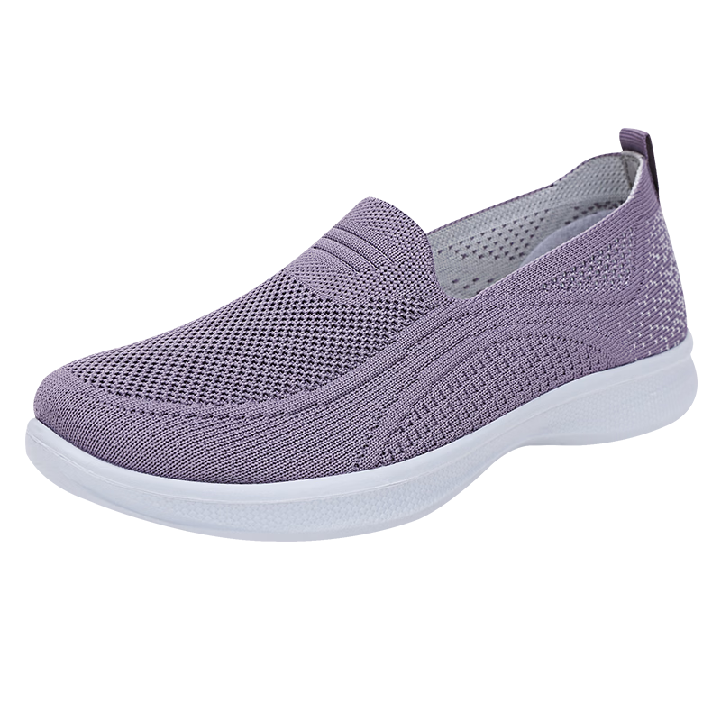 BUSHEYUAN Slip-On Casual Flyknit Middle-Aged and Elderly Sports Walking Shoes Old Beijing Cloth Shoes Women 610-8139 Taro Purple Size 37