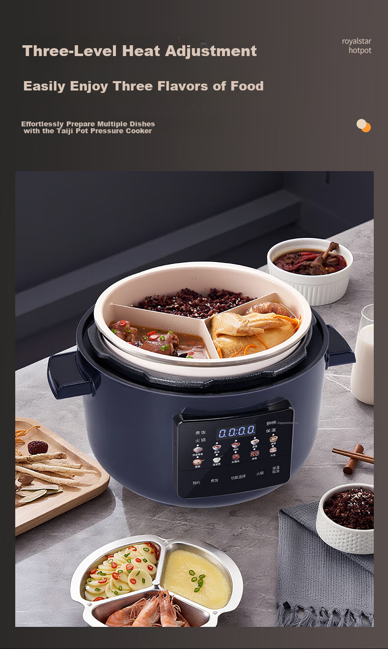 HAP Electric Pressure Cooker 4L Triple Inner Pot Multi-Functional High-Pressure Rice Cooker with Timer for 4-6 People 8