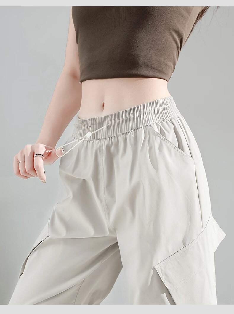 Borui Women's Slant Pocket Cargo Pants 2026 New Spring Summer Thin Sun Protection Quick-Dry Casual Ice Silk Sports Pants 25