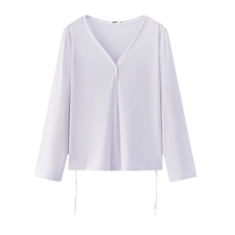 Semir Women's Long Sleeve Summer V-Neck Solid Color Linen-Like Loose Drawstring Blouse 2026 Gentle Top 109326101006