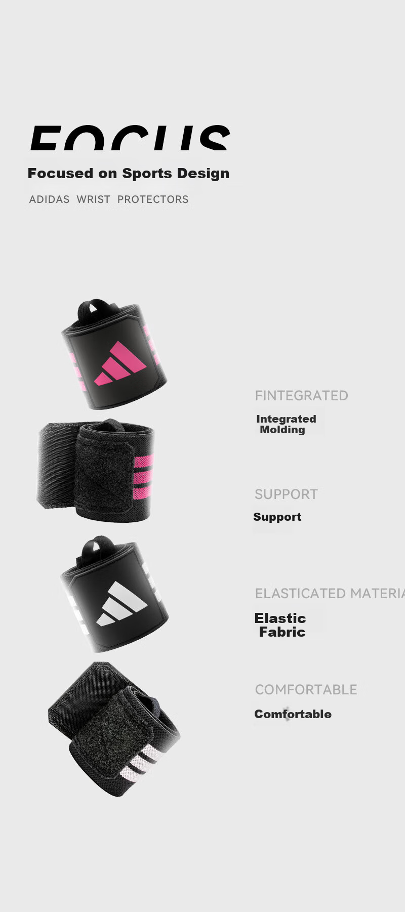 Adidas Fitness Wrist Wraps Bench Press Deadlift Push-up Compression Wristbands for Men and Women Badminton Tendonitis Wrist Support Gear 3
