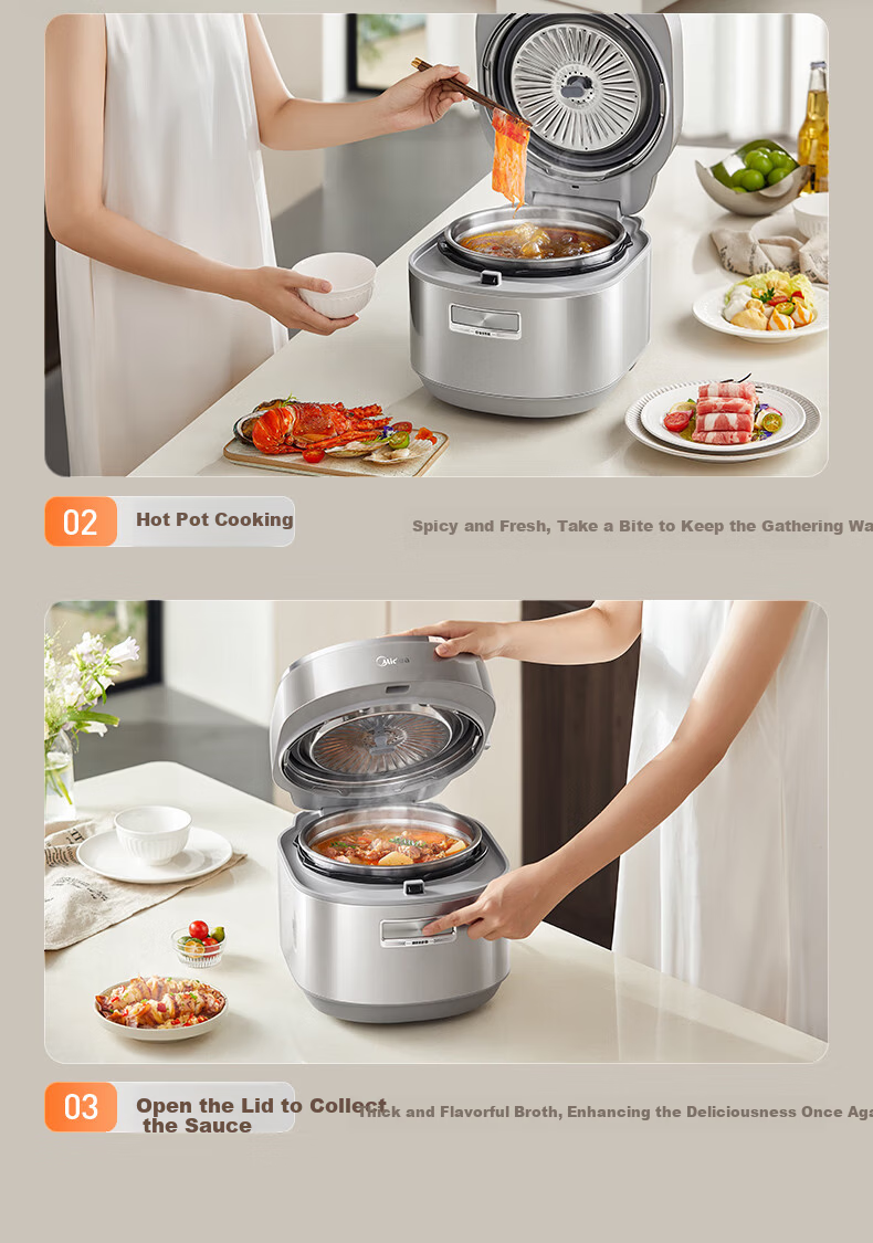 Midea 5L Electric Pressure Cooker Low-Fat Rich Flavor High-Pressure Pot 2200W Fast Tender High-Pressure Quick Cook 0 Fluorine Double Inner Pot Special Lid Opening Cooking 24H Reservation MY-S8 [ZMD Pe 17