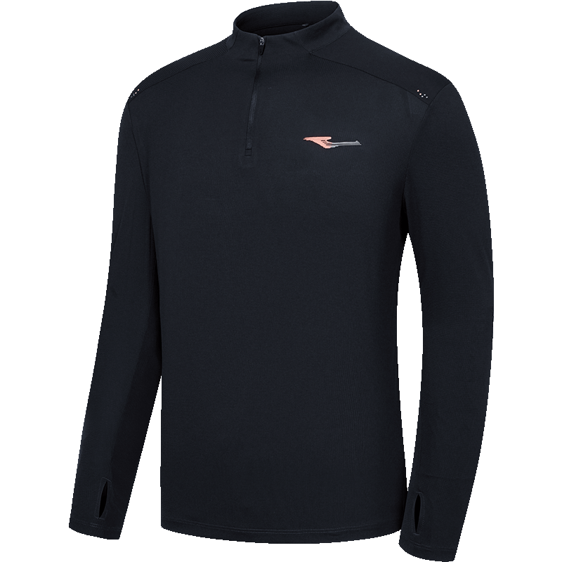 ERKE Feihong Half-Zip Long T-Shirt, Summer Sports Knit Quick-Dry Long Sleeve T-Shirt, Casual Running Shirt, Fashionable Slim-Fit Top