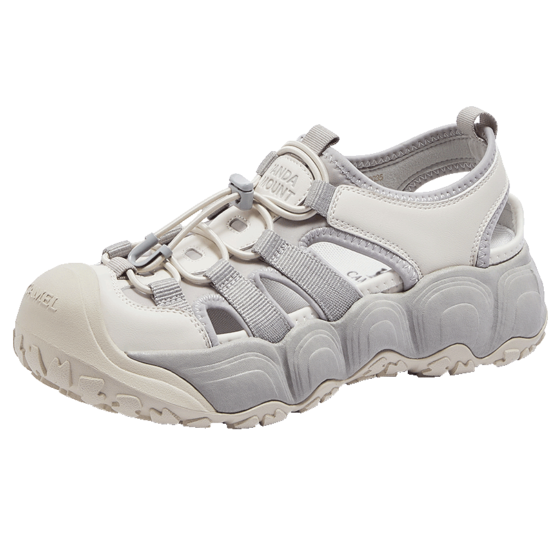 CAMEL Bamboo Stream Cute Hole Shoes Women Panda Collaboration Outdoor Breathable Sports Sandals L26M202035 Beige/Gray 37