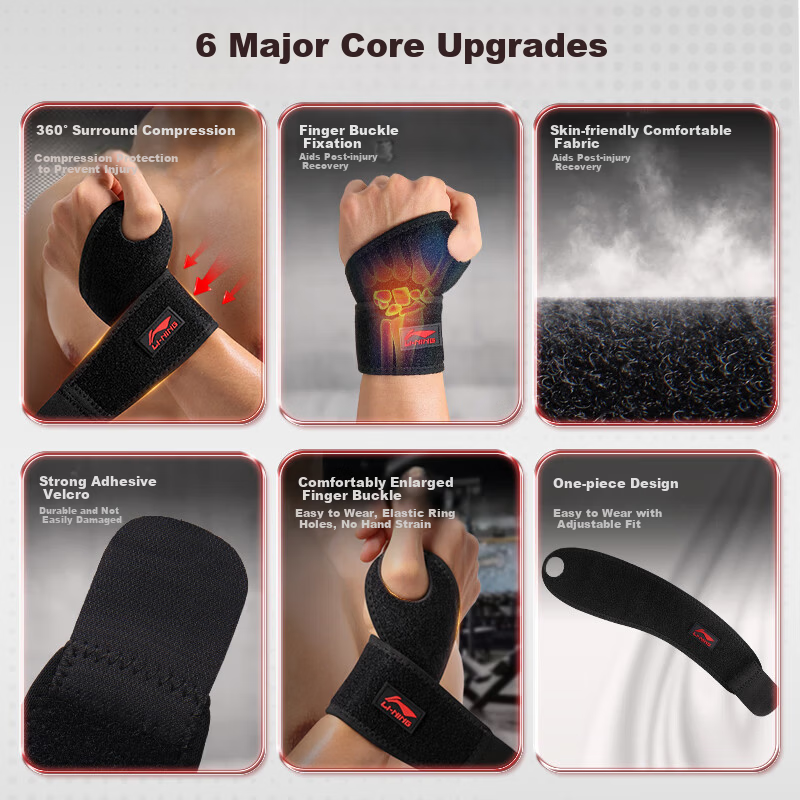 LI-NING Wrist Support Fitness Bench Press Push-Up Compression Wristband for Men Badminton Tendonitis Wrist Injury Brace